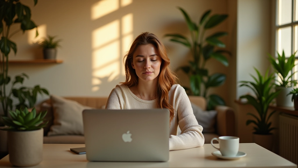 Espace de travail calme et équilibré avec écrans organisés intentionnellement