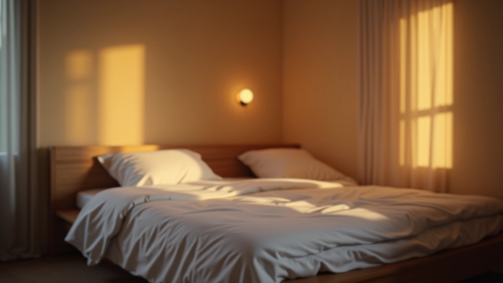 Chambre à coucher sereine sans téléphone ni écran, lumière chaude